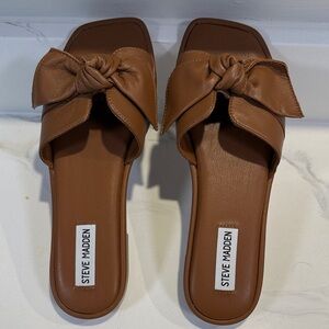 Steve Madden Tan Women's Bow Slide Sandals